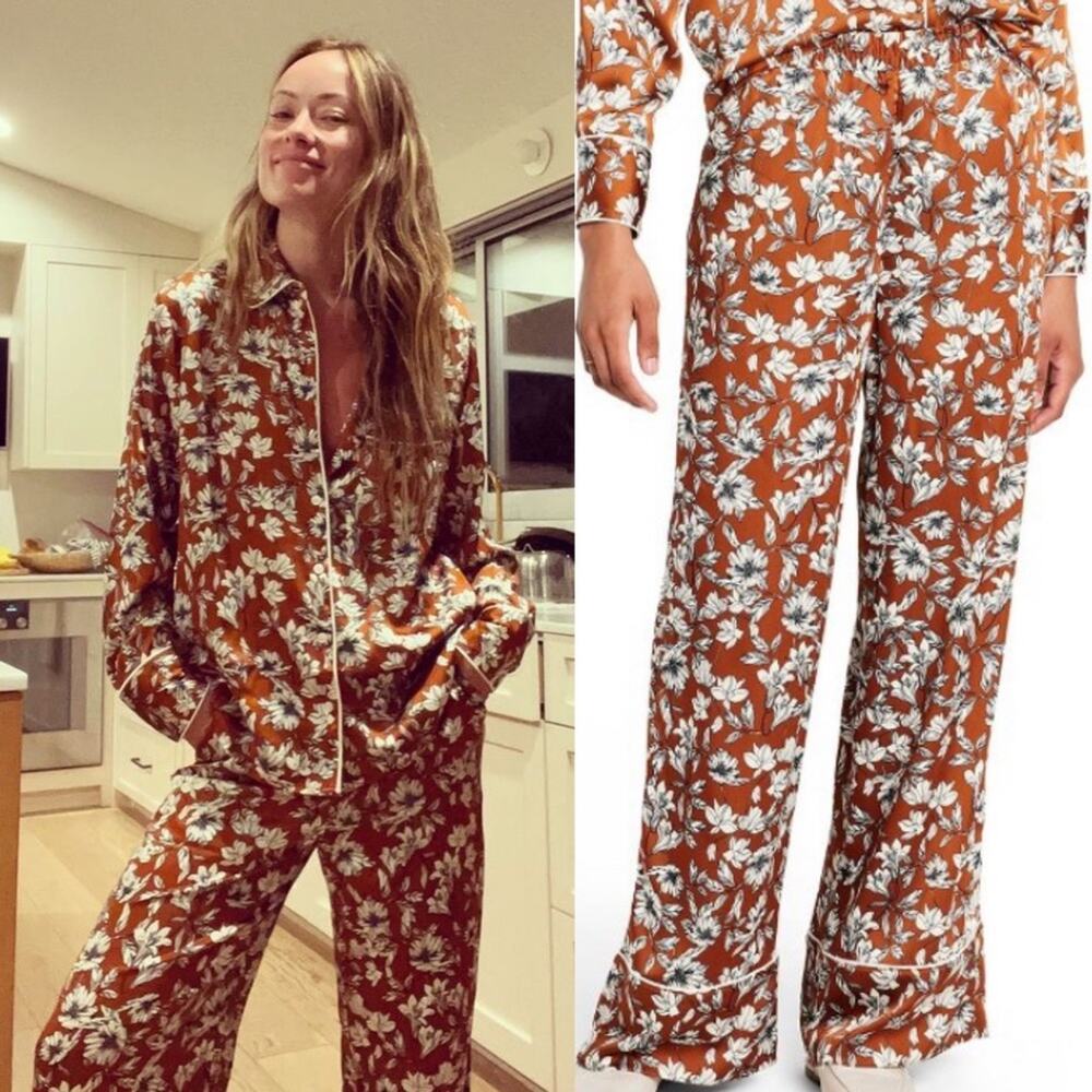 3X🔖 LA LIGNE x Target Women's Floral Wide Leg Trousers - Brown White